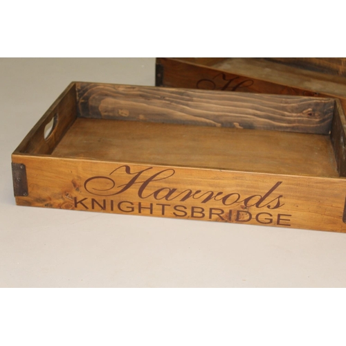 1058 - A PAIR OF HARRODS WOODEN TRAYS. 2ft 1ins.