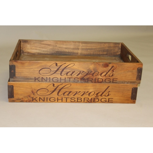 1058 - A PAIR OF HARRODS WOODEN TRAYS. 2ft 1ins.