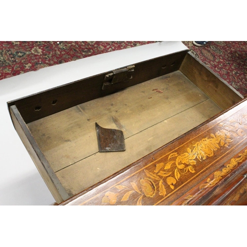 1013 - AN 18TH CENTURY DUTCH WALNUT AND MARQUETRY CABINET ON CHEST with a shaped cornice above a single gla... 