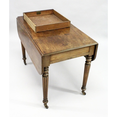 1017 - AN EARLY 19TH CENTURY MAHOGANY PEMBROKE TABLE, with a drawer to one end, on reeded, tapering legs wi... 