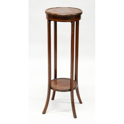 1023 - AN EDWARDIAN INLAID MAHOGANY TWO TIER CIRCULAR JARDINIERE STAND. 1ft 1ins diameter x 3ft 2ins high.... 