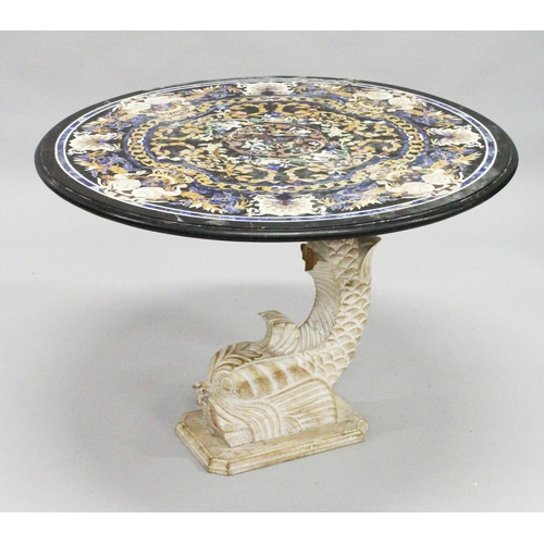 1026 - AN IMPRESSIVE ITALIAN SPECIMEN MARBLE MARQUETRY CIRCULAR TABLE, 20th century, the top inlaid with fl... 