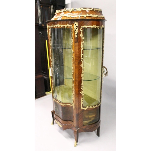 1036 - A 19TH CENTURY FRENCH ROSEWOOD AND ORMOLU MOUNTED VITRINE with a shaped single three quarter glazed ... 