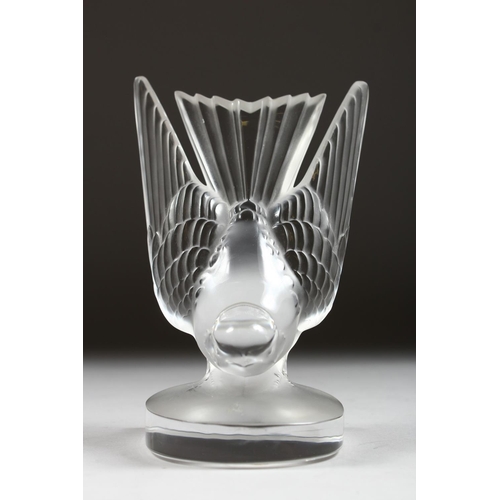 1057 - A LALIQUE SWALLOW BOOK END Etched Lalique, France, 6.5ins high.