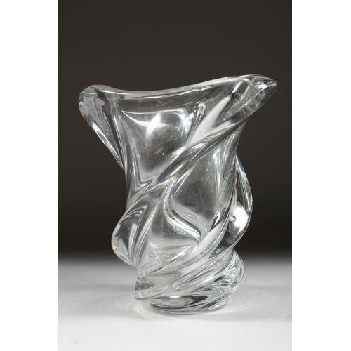 1059 - A GOOD HEAVY LAMBERT SWIRLING GLASS VASE. Signed, 9ins high.