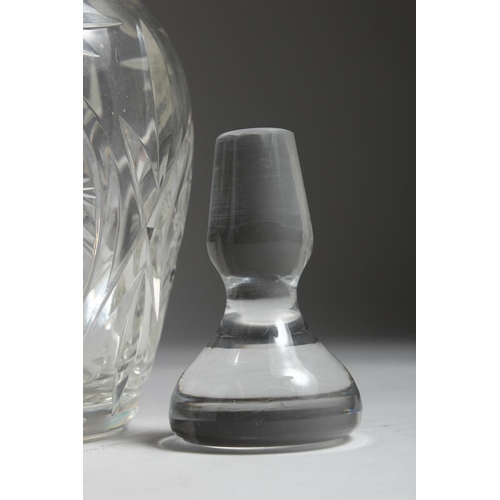 1077 - TWO CUT GLASS DECANTERS AND STOPPERS.