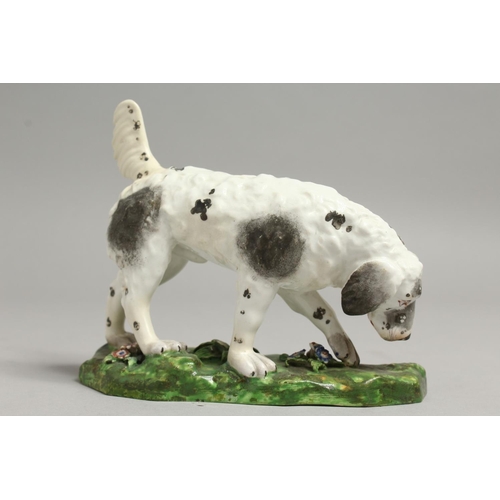 1100 - A 19TH CENTURY DERBY FIGURE OF A HOUND.