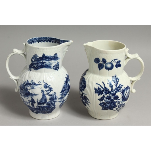 1103 - A COUGHLEY CABBAGE LEAF MOULDED JUG printed with five watery landscapes and a Worcester cabbage leaf... 