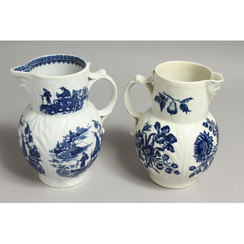 1103 - A COUGHLEY CABBAGE LEAF MOULDED JUG printed with five watery landscapes and a Worcester cabbage leaf... 