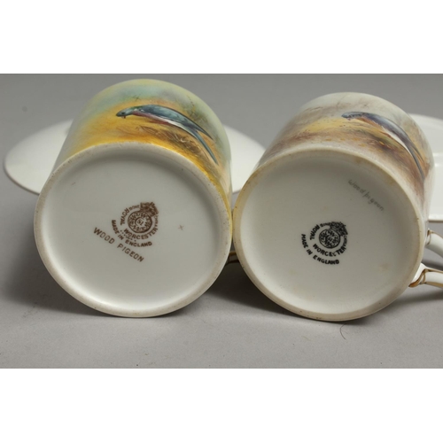 1112 - A ROYAL WORCESTER COFFEE CAN AND SAUCER painted with a wood pigeon or a snipe by Jas Stinton. Signed... 