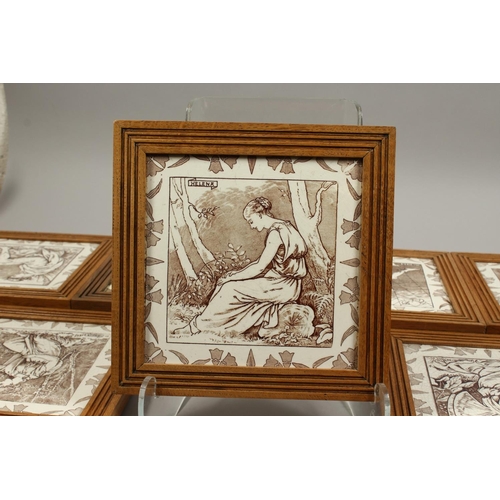 1120 - A COLLECTION OF NINE FRAMED WEDGWOOD POTTERY TILES : LYSANDER, OBERON, PEASBLOSSOM, DEMETRIUS, COBWE... 