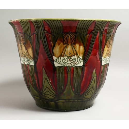 1122 - A GOOD MINTON SESSIONIST POTTERY JARDINIERE, pattern no. 72., with printed Minton Ltd mark. 12ins hi... 