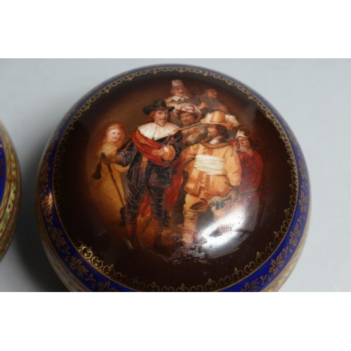 1137 - A PAIR OF VIENNA CIRCULAR PORCELAIN BOXES AND COVERS 3.5ins high.