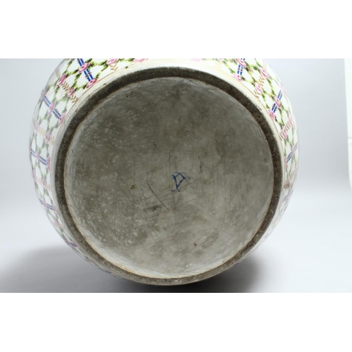 1149 - A GOOD LARGE SEVRES PORCELAIN BOWL OR JARDINIERE, painted with a trellis design with pink roses. 14.... 