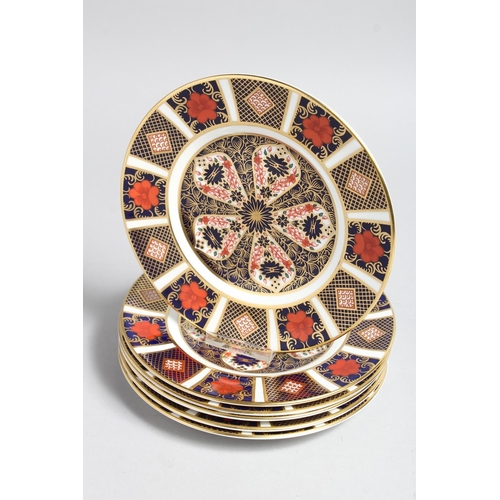 1157 - A SET OF SIX LARGE ROYAL CROWN DERBY OLD IMARI PATTERN TEA PLATES,  NO. 1128. 6ins diameter.