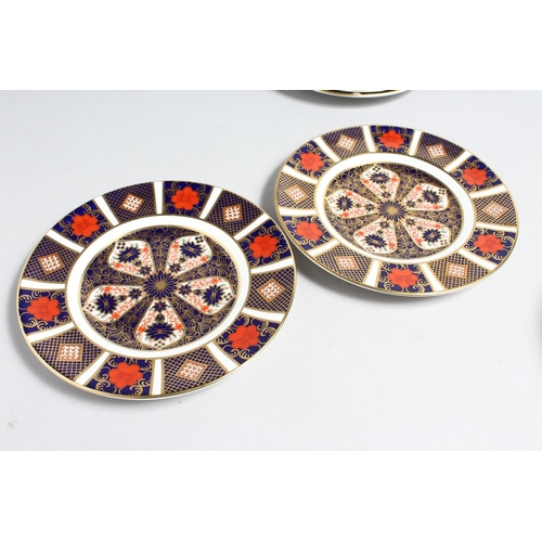 1157 - A SET OF SIX LARGE ROYAL CROWN DERBY OLD IMARI PATTERN TEA PLATES,  NO. 1128. 6ins diameter.