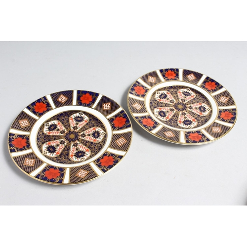 1157 - A SET OF SIX LARGE ROYAL CROWN DERBY OLD IMARI PATTERN TEA PLATES,  NO. 1128. 6ins diameter.