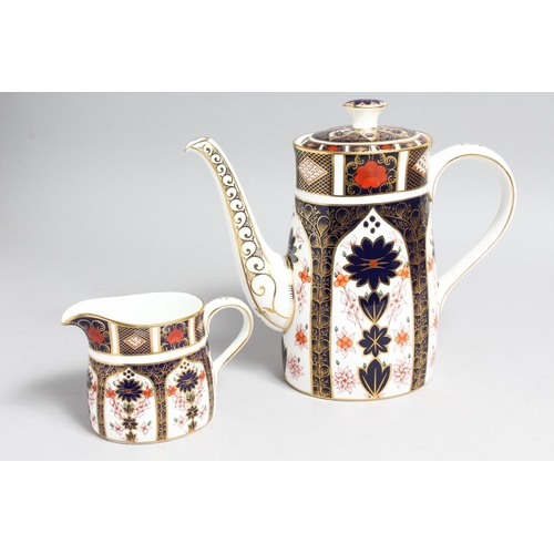 1158 - A ROYAL CROWN DERBY OLD IMARI PATTERN COFFFEE POT AND MILK JUG,  NO. 1128.