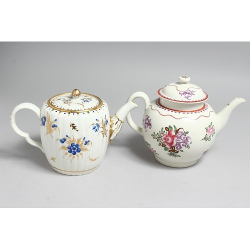 1186 - A CAUGHLEY TEAPOT AND COVER of fluted from painted with dry blue flowers and a CAUGHLEY TEAPOT  AND ... 