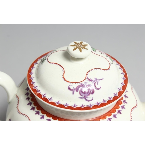 1186 - A CAUGHLEY TEAPOT AND COVER of fluted from painted with dry blue flowers and a CAUGHLEY TEAPOT  AND ... 