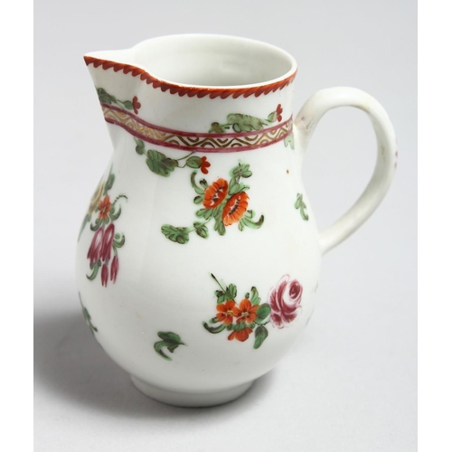 1188 - AN 18TH CENTURY BRISTOL JUG painted with chains of flowers, scattered flowers and a carmine and gilt... 