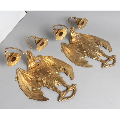 1270 - A PAIR OF GILT BRONZE BAT BRANCH WALL SCONCES 14ins high.