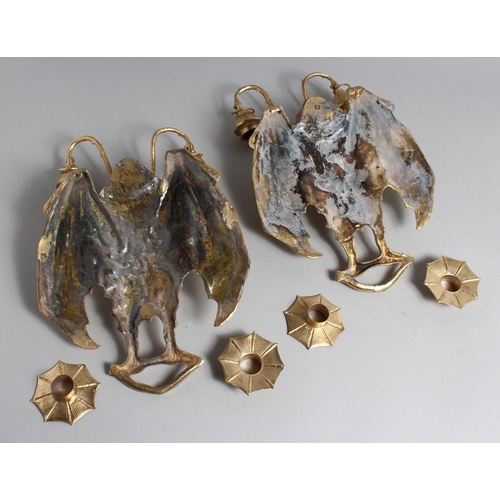 1270 - A PAIR OF GILT BRONZE BAT BRANCH WALL SCONCES 14ins high.