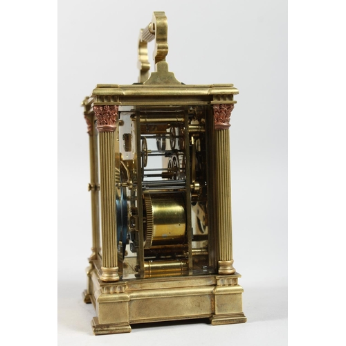 1301 - A GOOD GOLDSMITHS & SILVERSMITHS BRASS CARRIAGE CLOCK with repeat action and column supports. 6ins h... 