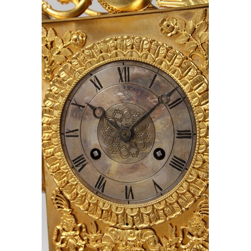 1304 - A GOOD 19TH CENTURY FRENCH ORMOLU MANTLE CLOCK with eight day movement, striking on a bell, engraved... 