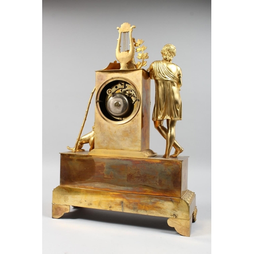 1304 - A GOOD 19TH CENTURY FRENCH ORMOLU MANTLE CLOCK with eight day movement, striking on a bell, engraved... 