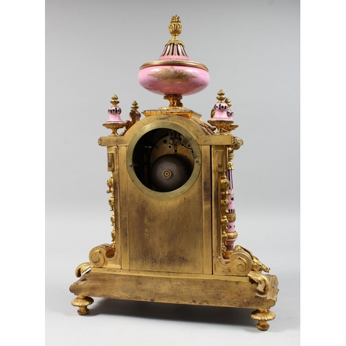 1305 - A GOOD 19TH CENTURY FRENCH ORMOLU AND PORCELAIN MANTLE CLOCK with eight day movement striking on a b... 