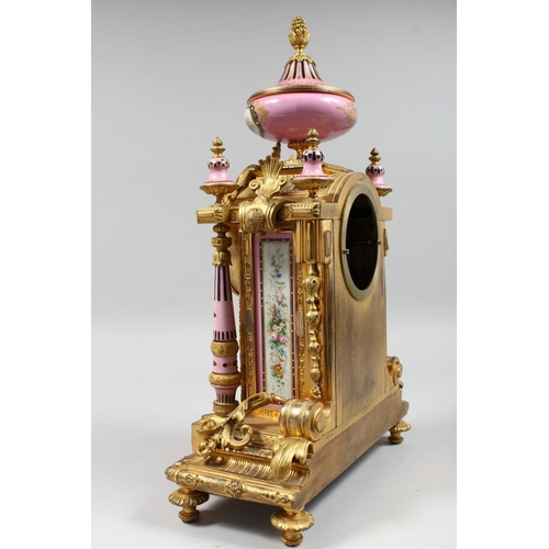 1305 - A GOOD 19TH CENTURY FRENCH ORMOLU AND PORCELAIN MANTLE CLOCK with eight day movement striking on a b... 