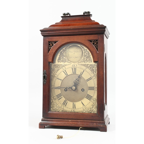 1307 - A GEORGE III MAHOGANY BRACKET CLOCK with eight day fusee movement, striking on two bells, with pull ... 