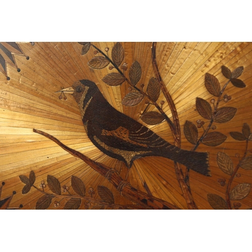 1338 - A RARE NAPOLEONIC STRAW WORK PICTURE, a bird on a branch with fruiting vine border, 10ins x 13.5ins,... 