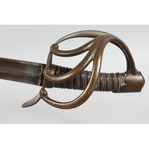 1345 - A FRENCH 1811 KLINGENTHAL CURASSIER SWORD AND SCABBARD, with double fullered taping straight balde, ... 