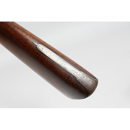 1346 - A 19TH CENTURY PERCUSSION WILDFOWLING PIECE, with full walnut stock, hexagonal to round barrel, ram ... 