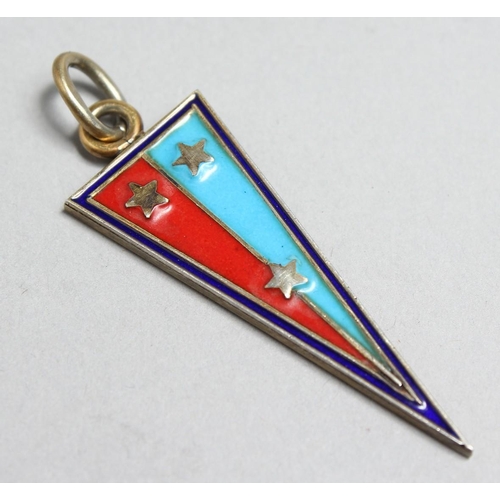 1707 - A RUSSIAN SILVER AND WHITE ENAMEL TRIANGULAR SHAPE PENDANT, 1.5ins high.