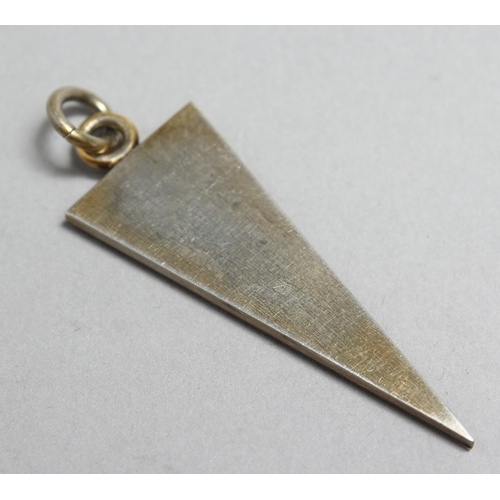 1707 - A RUSSIAN SILVER AND WHITE ENAMEL TRIANGULAR SHAPE PENDANT, 1.5ins high.