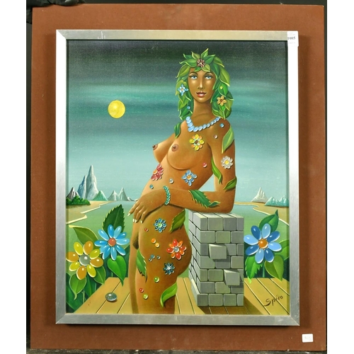 1005 - Georges Spiro, 1909-1994.  20th Century French School, nude female figure adorned with foliage and f... 