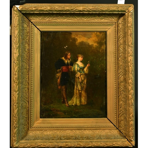 1008 - 19th Century French School, a scene of an elegant courting couple, oil on canvas, indistinctly signe... 