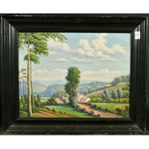 1014 - 20th Century French School, a scene of buildings in a hilly summer landscape, oil on canvas, indisti... 