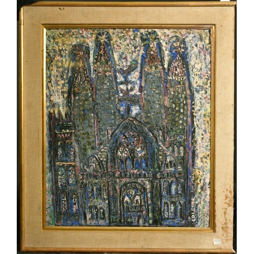 1015 - Colette, 20th Century French, a view of a cathedral, mixed media on board, signed, 21.75