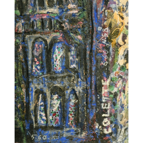 1015 - Colette, 20th Century French, a view of a cathedral, mixed media on board, signed, 21.75