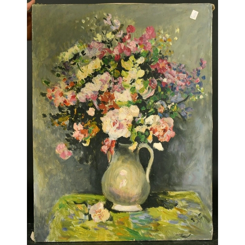 1016 - Circle of Marcel Dyf, a still life of mixed flowers, oil on canvas, 24