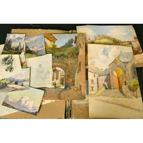 1025 - A folio of watercolour drawings by Godeau, 20th Century, (q).