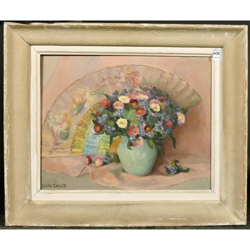 1028 - Sylvia Gardette, 20th Century French, a still life of flowers and a fan, oil on canvas, signed, 13