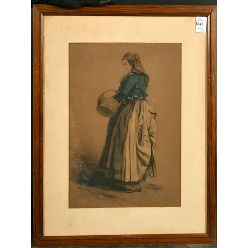 1043 - A group of 3 19th Century French School watercolour and pencil studies of French female figures, eac... 