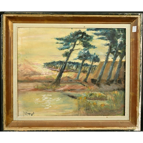 1045 - 20th Century French School, an extensive impressionist landscape, oil on board, indistinctly signed,... 