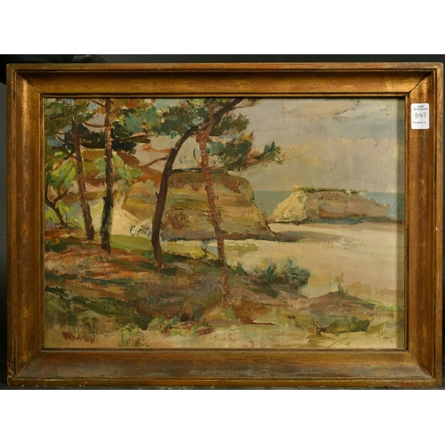 1047 - Mid-20th Century French School, a coastal view with a rocky outcrop, oil on canvas, 13