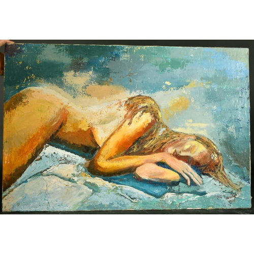 1060 - 20th Century French School, a study of a resting female nude, oil on canvas, 21